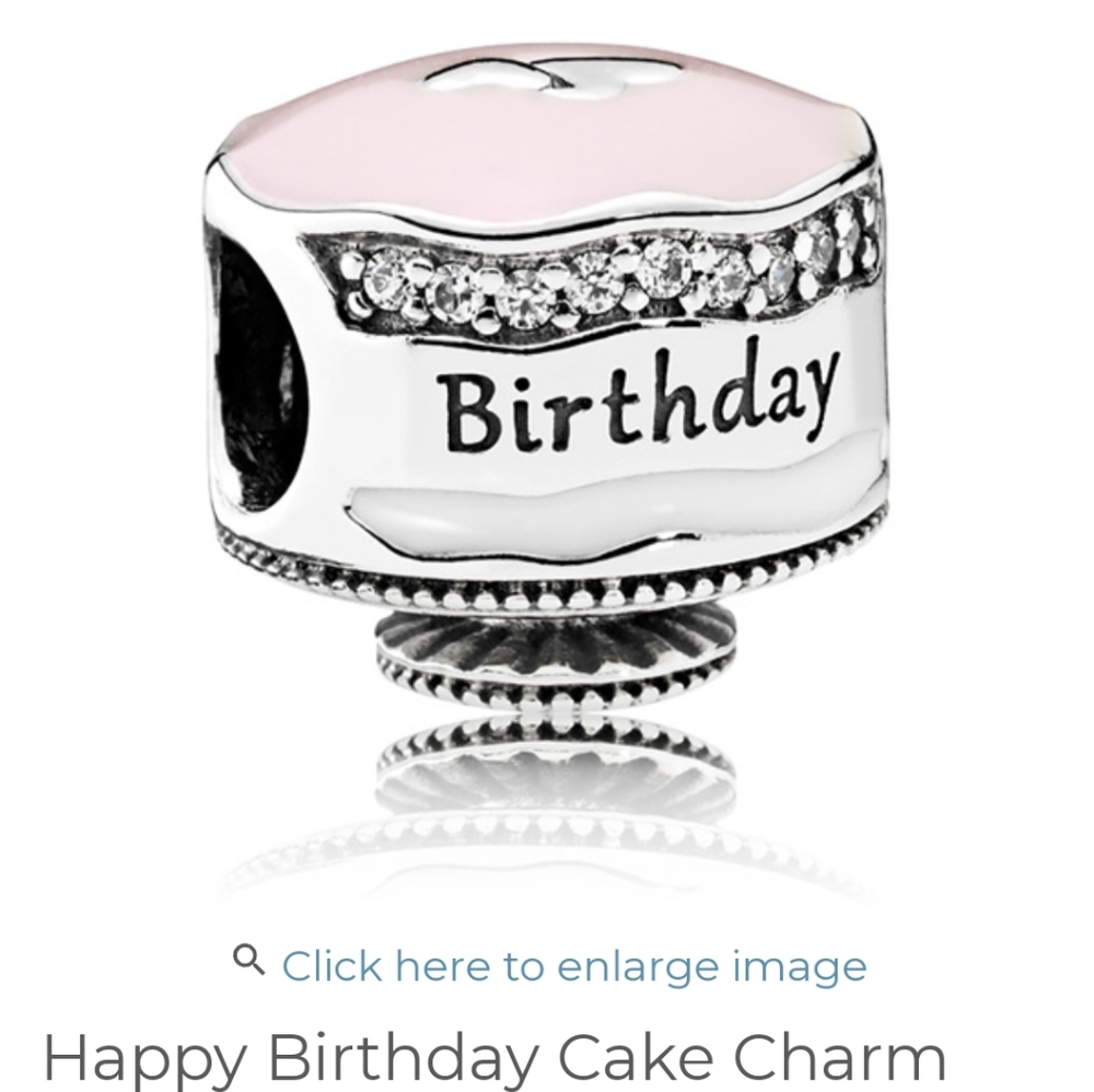 Retired Sterling Silver Happy Birthday Cake with Mixed Enamel and Clear Zirconia
